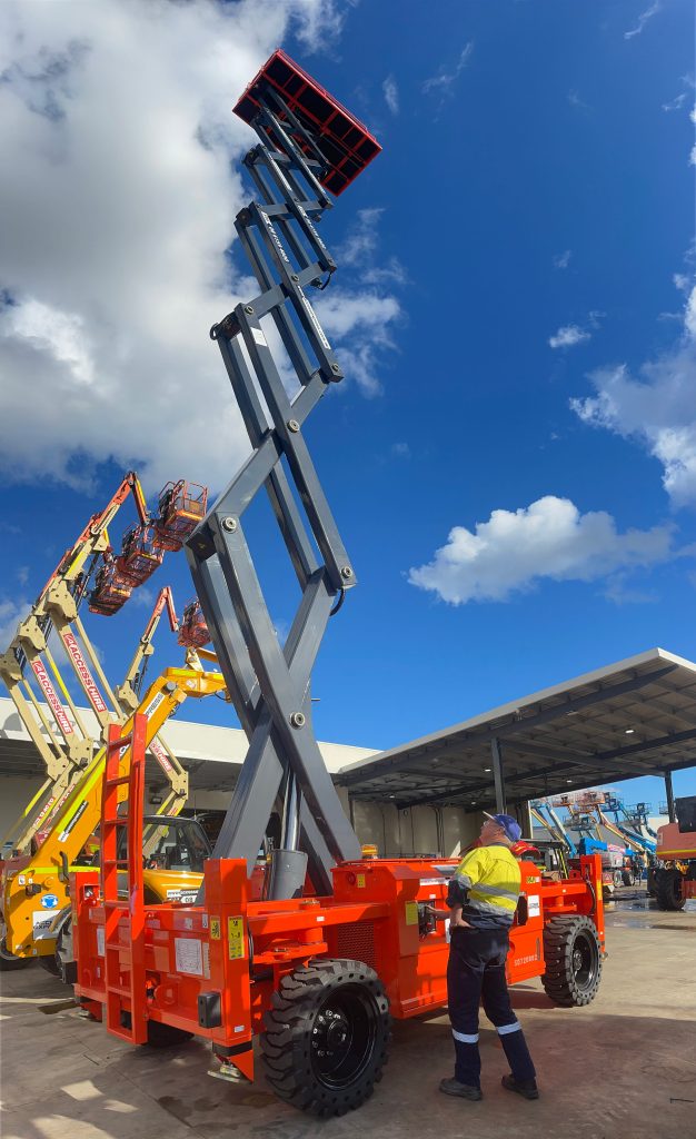 Access Express Dingli 20m Rough Terrain Scissor Lift at Canning Vale Equipment Yard